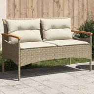 Ławki ogrodowe - vidaXL Ławka ogrodowa z poduszkami, 116x62,5x74 cm, beżowa, polirattan - miniaturka - grafika 1