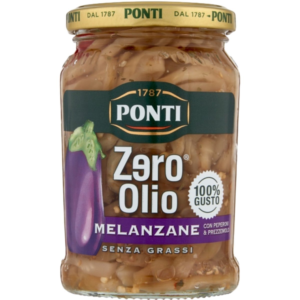 Ponti Melanzane Zero Olio 290g bakłażan w zalewie z papryką i pietruszką