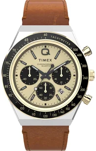 Zegarek Zegarek Timex TW2W64400 Q Timex Chronograph 40mm Brown Leather Strap - Zegarki męskie - miniaturka - grafika 1