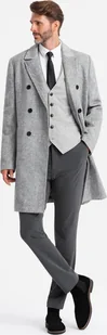 Kurtka męska Ombre Elegancki dwurzędowy męski płaszcz w jodełkę szary V1 OM-COWC-0118 S - Kurtki męskie - miniaturka - grafika 1