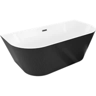 Wanny - Mexen Oris wanna wolnostojąca przyścienna ryflowana 150 x 75 cm, biała/czarna, przelew czarny - 52871507575-70 - miniaturka - grafika 1