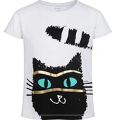 Bluzki dla dziewczynek - T-shirt z krótkim rękawem dla dziewczynki, z kotem, biały 3-8 lat - miniaturka - grafika 1
