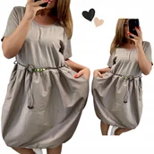 Sukienki - SUKIENKA BOMBKA Z PASKIEM BEŻOWA bawełna wygodna 50 52 5XL 6XL - miniaturka - grafika 1