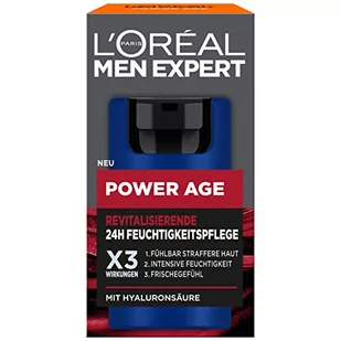 L'Oréal Men Expert Krem nawilżający przeciw zmarszczkom, przeciw starzeniu się skóry dla mężczyzn, krem z kwasem hialuronowym, nadaje się do zmęczonej i matowej skóry, Power Age, 1 x 50 ml - Kremy do twarzy - miniaturka - grafika 1