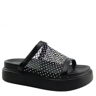 Klapki i japonki damskie - S.Barski D&A MY51-016 damskie klapki ażurowe na platformie czarne - miniaturka - grafika 1