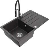 Zlewozmywaki z baterią - Mexen Bruno zlewozmywak granitowy 1-komorowy z ociekaczem i baterią kuchenną Aster, czarny nakrapiany - 6513-76-73450-07 - miniaturka - grafika 1