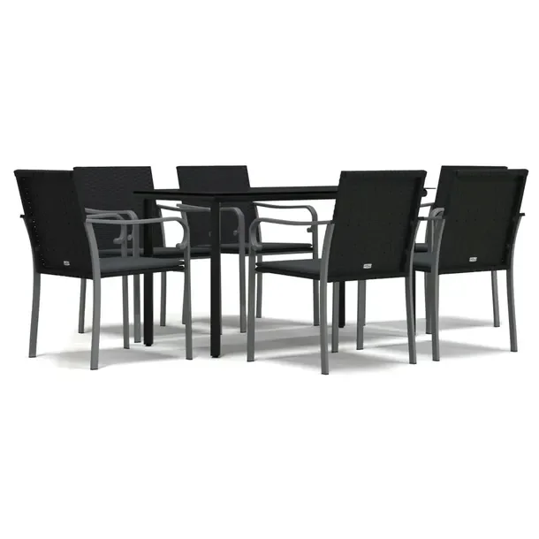 Zestaw mebli ogrodowych rattan PE czarny, stół 140x70x74 cm, krzesło 56x