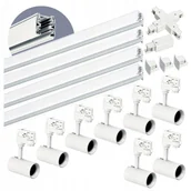 Lampy sufitowe - Zestaw szynowy 3 fazowy szyna 1m+1m+1m+1m, 8x Lampa, łącznik X Biały - miniaturka - grafika 1