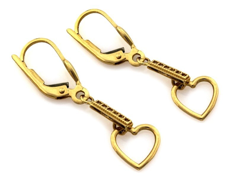 Złote kolczyki 585 wiszące z sercem 2.12g
