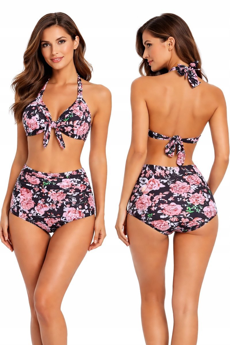 KWIATOWY STRÓJ KĄPIELOWY DAMSKI – WYSOKI STAN, WIĄZANIE, MODELUJĄCY