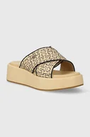 Klapki i japonki damskie - Tommy Hilfiger klapki TH MONO RAFIA FLATFORM damskie kolor beżowy na platformie FW0FW07895 - miniaturka - grafika 1