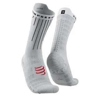 COMPRESSPORT Skarpetki rowerowe AERO SOCKS white/fluo red - Skarpetki kolarskie - miniaturka - grafika 1