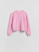 Swetry damskie - Reserved - Kardigan z wełną i moherem - różowy - miniaturka - grafika 1