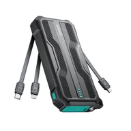 Powerbanki - Pancerny powerbank 10000mAh outdoor z kablami USB-C microUSB Lightning i latarką - czarny - miniaturka - grafika 1