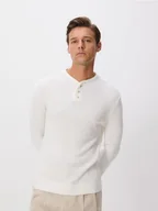 Swetry męskie - Reserved - Sweter henley - złamana biel - miniaturka - grafika 1