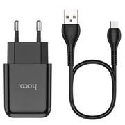 Kable USB - Ładowarka Sieciowa 2.1A 1xUSB + Kabel Micro USB 1m HOCO N2 czarna - miniaturka - grafika 1