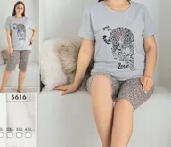 Piżamy damskie - Piżama damska z krótkim rękawem na lato bawełniana XXL 2XL szara - miniaturka - grafika 1