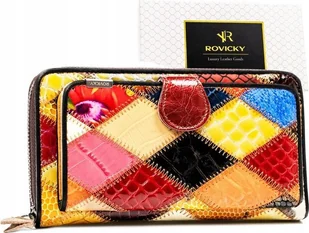 Rovicky Duży, patchworkowy portfel damski ze skóry naturalnej - Rovicky NoSize - Portfele - miniaturka - grafika 1