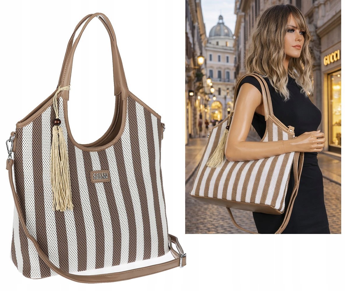 Torebka Damska Worek Shopper Torba na Ramię duża pajemna CC6732 Beżowa