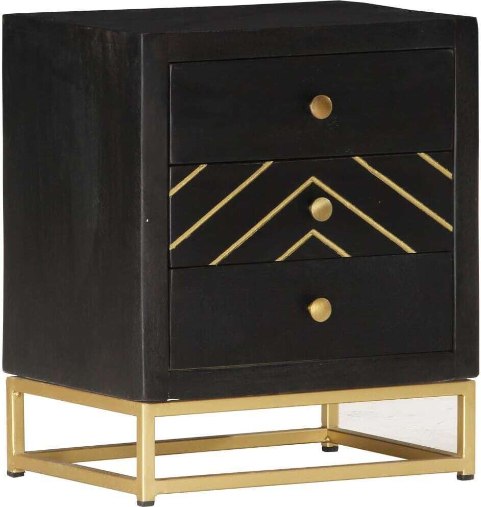 vidaXL Stolik nocny czarno-złoty 40 x 30 x 50 cm lite drewno mango - Stolik nocny - Szafki nocne - Komoda nocna - Szafki nocne
