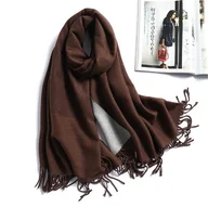 Apaszki i szaliki damskie - Szal szalik damski 100% kaszmir brązowy szary - miniaturka - grafika 1