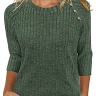 Swetry damskie - TEMU Damski Sweter w Kolorze Oliwkowym z Rękawem 3/4 - Casualowa Bluzka na Guziki o Zaokrąglonym Dekolcie, Lekki Top Warstwowy Na Każdą Porę Roczną, - miniaturka - grafika 1