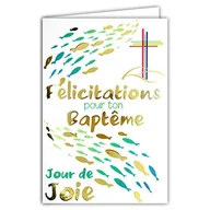 Kartki okolicznościowe i zaproszenia - Afie Kartka z gratulacjami na chrzest katolicki chrześcijański krzyż chrzestny Dzień Ojca Chrzestnego Happy Fish woda niebieskie złoto wyprodukowane we Francji 69-7083 - miniaturka - grafika 1