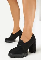 Mokasyny damskie - Czarne Mokasyny na Słupku z Protektorem Eremberge - miniaturka - grafika 1