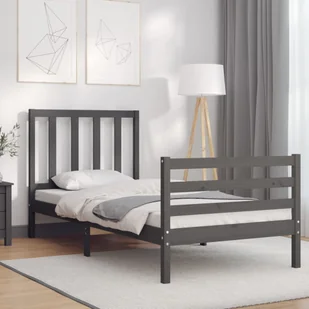 vidaXL Rama łóżka z wezgłowiem, szara, 3FT, pojedyncza, lite drewno - Inne meble do sypialni - miniaturka - grafika 1