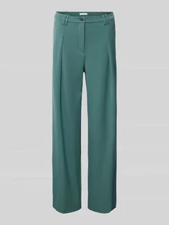 Spodnie damskie - Spodnie materiałowe o rozkloszowanym kroju z zakładkami w pasie - grafika 1
