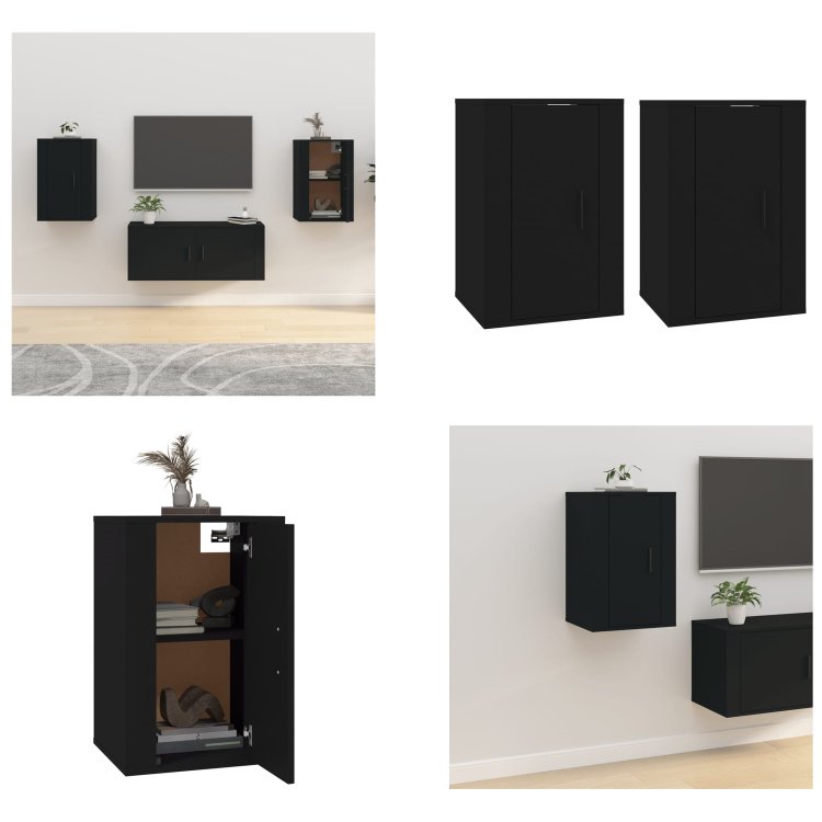 vidaXL Szafka wisząca pod TV 2 szt. czarna 40x34,5x60 cm - Szafka wisząca pod TV - Szafka wisząca pod TV - Szafka pod TV - Konsola TV