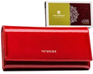 Portfele - Portfel damski skórzany duży i pojemny czerwony lakierowany elegancki na prezent ochrona kart RFID PETERSON - miniaturka - grafika 1