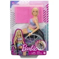 Lalki dla dziewczynek - Lalka Barbie Fashionistas Na wózku strój w kratkę HJT13 - miniaturka - grafika 1