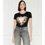Koszulki i topy damskie - GUESS T-shirt TRIANGLE FLOWERS | Regular Fit - miniaturka - grafika 1