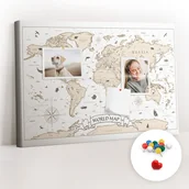 Tablice i flipcharty - Szkolna Tablica korkowa 60x40 cm, Kolorowe Pinezki, wzór Vintage mapa świata - miniaturka - grafika 1