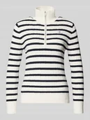 Swetry damskie - Sweter z dzianiny ze stójką i zamkiem błyskawicznym - miniaturka - grafika 1