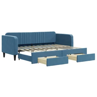 Sofa rozsuwana z szufladami, niebieska, 80x200 cm, aksamit Lumarko! - Łóżka - miniaturka - grafika 3