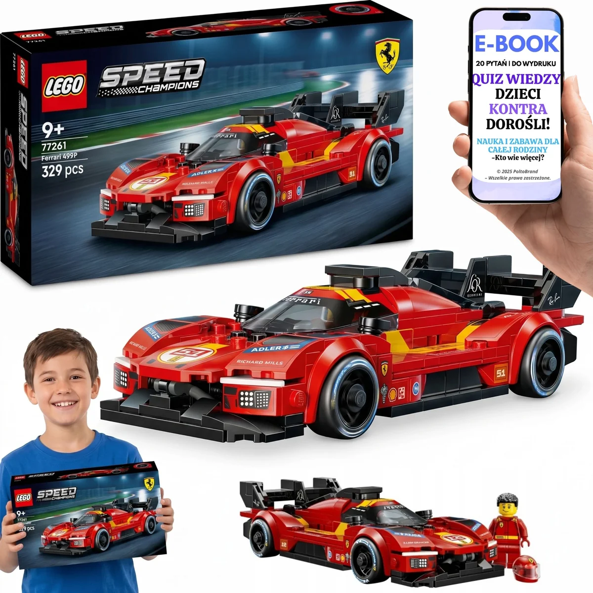 LEGO Speed Champions dla Chłopca 9 lat+ Ferrari Prezent dla Fana Wyścigów 77261