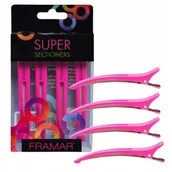 Pozostałe akcesoria fryzjerskie - Framar Super Sectioners Pink - Różowe Klipsy Do Wydzielania Sekcji 4 Sztuki - miniaturka - grafika 1