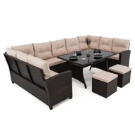 Meble ogrodowe - Zestaw mebli ogrodowych dla 9 osób PORTO Technorattan Brązowy Poduszki beż 01 - miniaturka - grafika 1