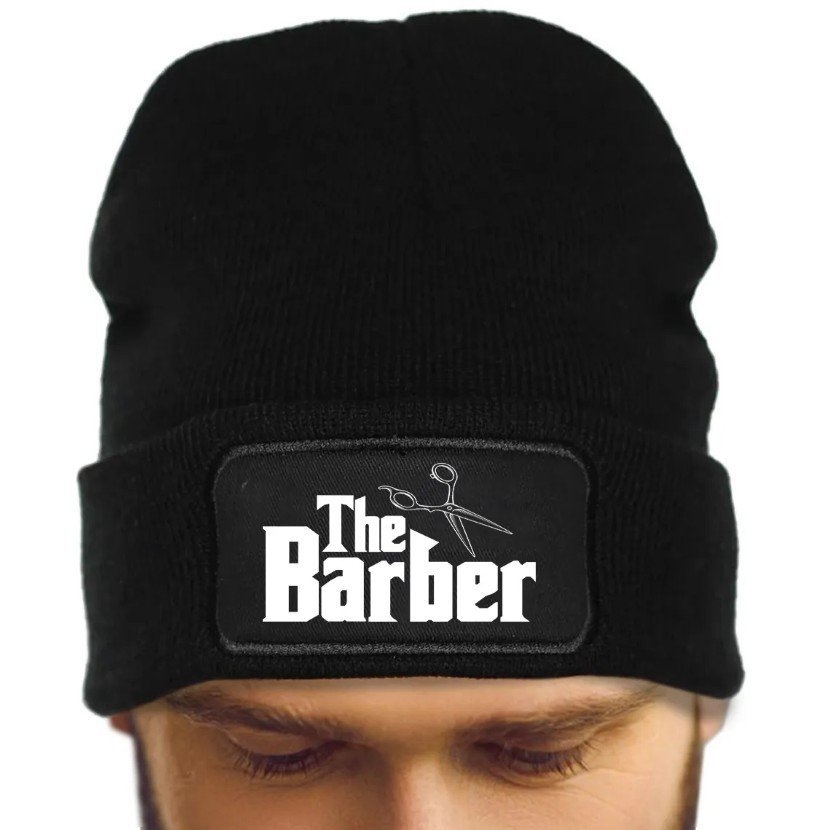 CZAPKA CZARNA Zimowa Ciepła Bawełniana Prezent Dla Barbera THE BARBER Wzory