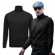 Swetry męskie - Klasyczny GOLF Sweter Męski Elegancki Gładki CZARNY M Pako Jeans - miniaturka - grafika 1