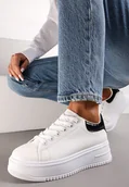 Sneakersy damskie - Biało-Czarne Sneakersy na Platformie przed Kostkę Ocania - miniaturka - grafika 1