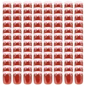 Pojemniki kuchenne - vidaXL vidaXL Szklane słoiki na dżem, biało-czerwone pokrywki, 96 szt, 230 ml - miniaturka - grafika 1