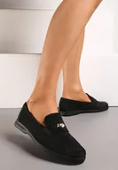 Mokasyny damskie - Czarne Klasyczne Mokasyny z Imitacji Zamszu z Klamerką Dorellia - miniaturka - grafika 1