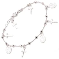 Bransoletki - Srebrna bransoletka krzyżyk medalik różaniec - miniaturka - grafika 1