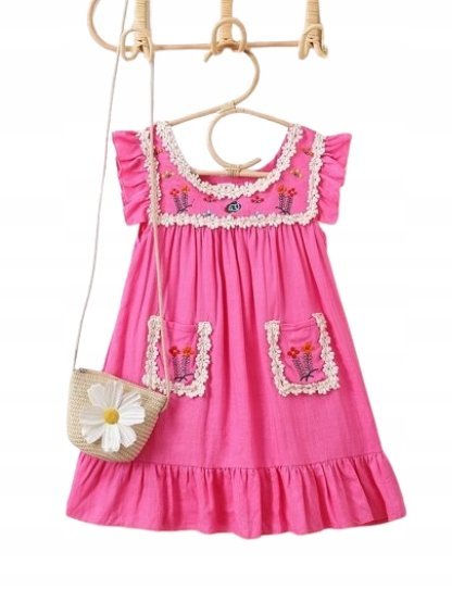 SHEIN SUKIENKA RÓŻOWA Z HAFTAMI MIDI 110-116 ŁTH