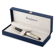 Długopisy - Waterman Expert, długopis, metal i czarny lakier ze złotymi zdobieniami, cyzelowana nasadka, końcówka medium. - miniaturka - grafika 1