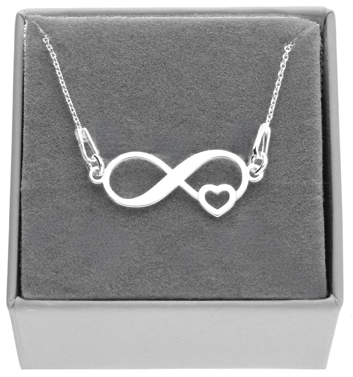Srebrny naszyjnik nieskończoność serce serduszko PUDEŁKO SREBRO 925