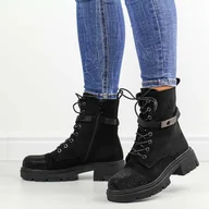 Botki damskie - Czarne zamszowe trapery damskie S.Barski 42-281 - S.BARSKI - miniaturka - grafika 1